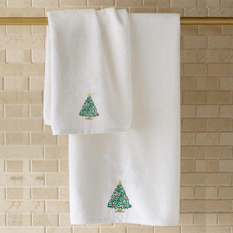 INFINI HOMES Luxury Christmas Tree Embroidered Bath Towel - Premium 100% Cotton Hotel Quality 70x140cm UAE