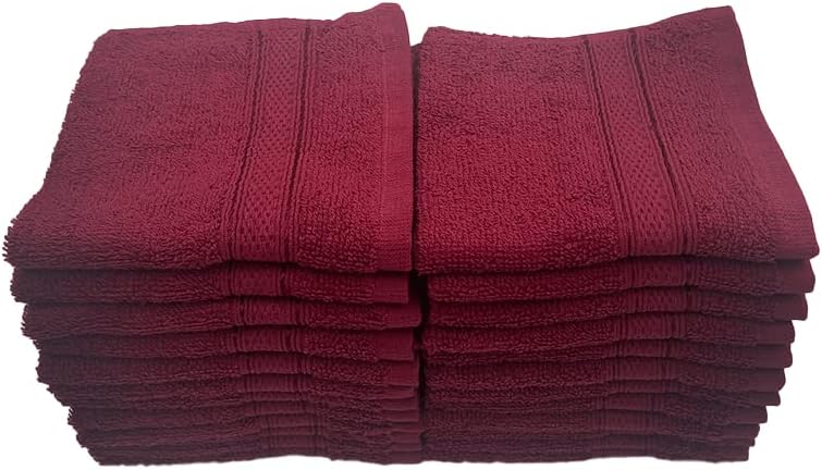 INFINI HOMES Daffodil Burgundy Premium Face Towel Set - 24 Pieces | 30x30cm | 100% Cotton Hotel Quality Bath Linen UAE