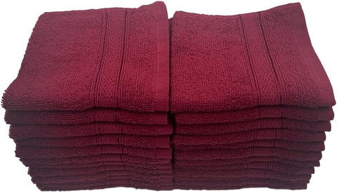 INFINI HOMES Daffodil Burgundy Premium Face Towel Set - 24 Pieces | 30x30cm | 100% Cotton Hotel Quality Bath Linen UAE