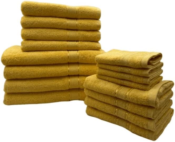 INFINI HOMES Daffodil Yellow Premium Cotton Bath Towel Set - 16 Piece Family Pack | UAE Delivery