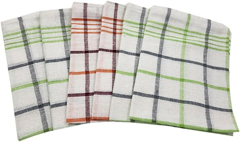 INFINI HOMES Premium Tea Towel Set - Orchard Green & Orange Multi Checks (50x70cm) - Pack of 6