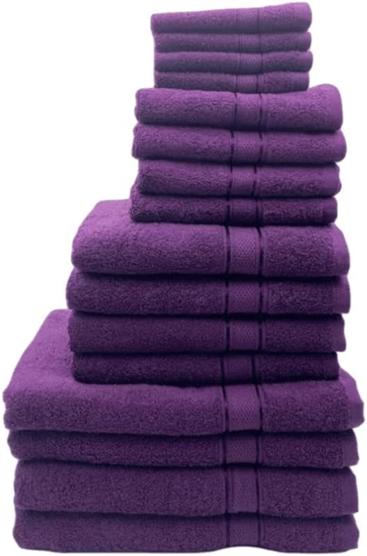 INFINI HOMES Daffodil Purple 100% Cotton Premium Bath Linen Set - 16 Piece Family Towel Collection