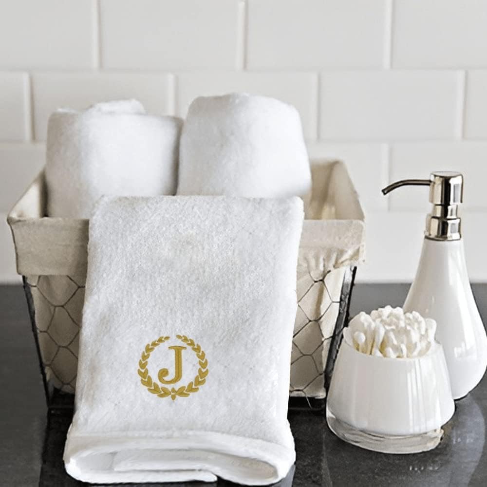 INFINI HOMES Luxury Monogrammed Hand Towel - Premium 100% Cotton Bath Linen 50x80cm (Golden Letter J)