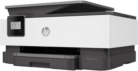 HP OfficeJet 8013 All-in-One Printer angled side view showing compact design and paper tray – available in UAE