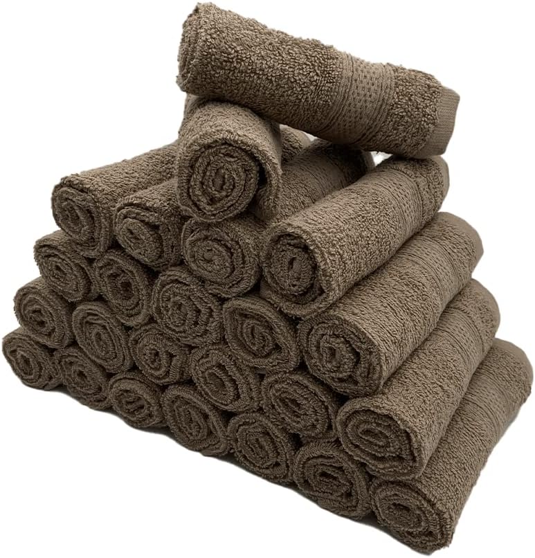 INFINI HOMES Daffodil Dark Beige Premium Face Towel Set - 30x30cm (24 Pack) | 600 GSM Cotton Bath Linen UAE
