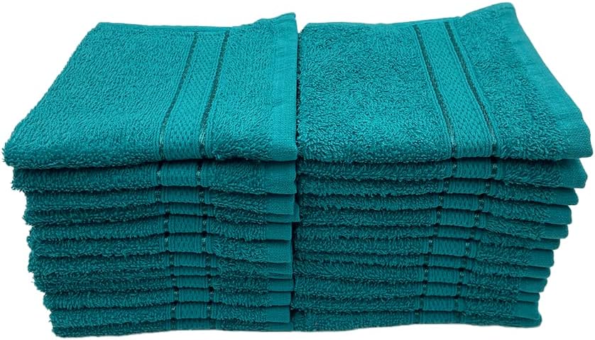 INFINI HOMES Daffodil Turquoise Blue Premium Face Towel Set - 30x30cm (24 Pack) | UAE Hotel Spa Quality