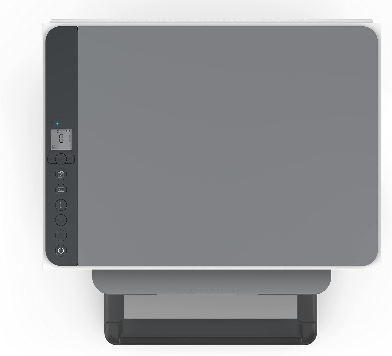 HP LaserJet Tank MFP 1602W top view with control panel and LCD display – office printer UAE