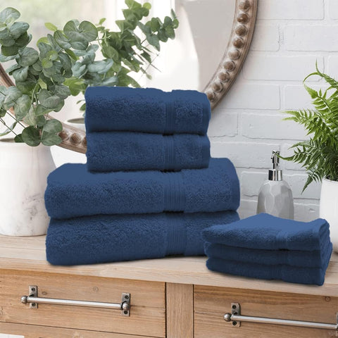 INFINI HOMES Navy Blue Luxury Cotton Towel Set - Premium Hotel Quality Bath Linen UAE