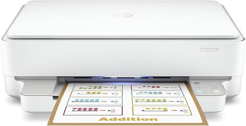 HP DeskJet Plus Ink Advantage 6075 All-in-One Printer front view printing colorful worksheet – buy printer in UAE