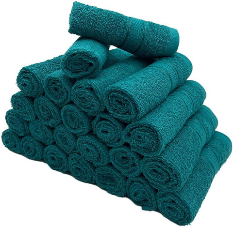 INFINI HOMES Daffodil Turquoise Blue Premium Face Towel Set - 30x30cm (24 Pack) | UAE Hotel Spa Quality