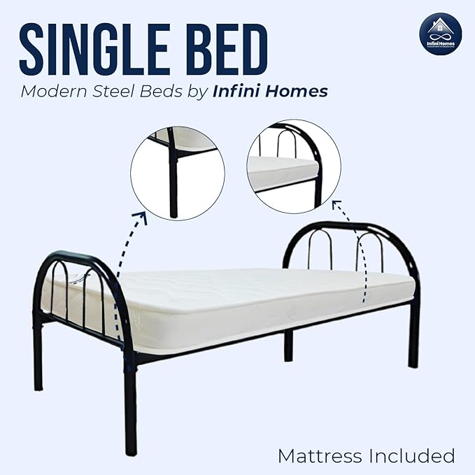 Premium Steel Single Bed Frame with Medicated Mattress - UAE Wide Delivery | INFINI HOMES