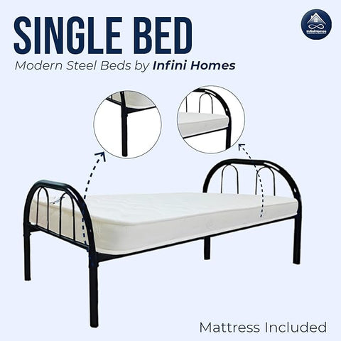 Premium Steel Single Bed Frame with Medicated Mattress - UAE Wide Delivery | INFINI HOMES