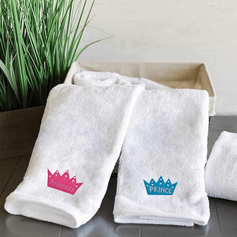 INFINI HOMES Luxury Personalized Hand Towels - Princess & Prince Embroidered Set (50x80cm) - Premium 600 GSM Cotton Bath Linen