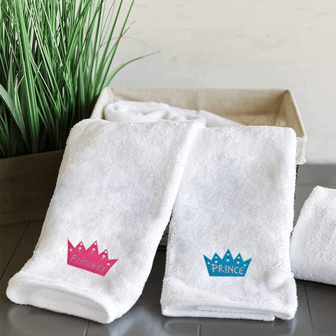 INFINI HOMES Luxury Personalized Hand Towels - Princess & Prince Embroidered Set (50x80cm) - Premium 600 GSM Cotton Bath Linen