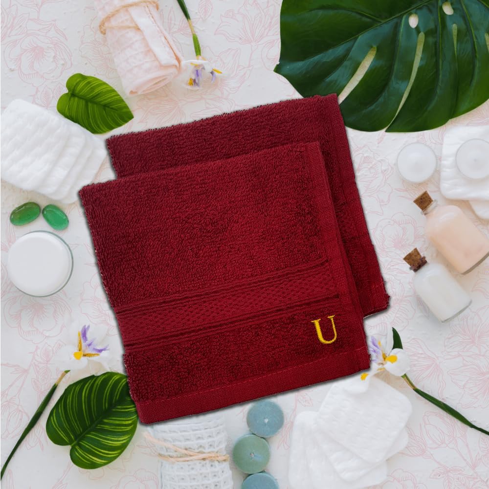 INFINI HOMES Premium Daffodil Brown Monogrammed Face Towel Set - Letter D (30x30cm, 6-Pack)