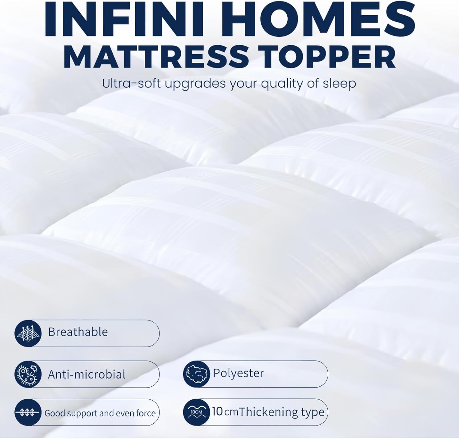 INFINI HOMES Premium Mattress Topper 90x190cm - White Stripe Microfiber Comfort UAE