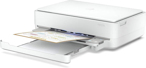 HP DeskJet 6075 All-in-One Printer side view with paper tray extended printing document – buy HP printer Dubai UAE