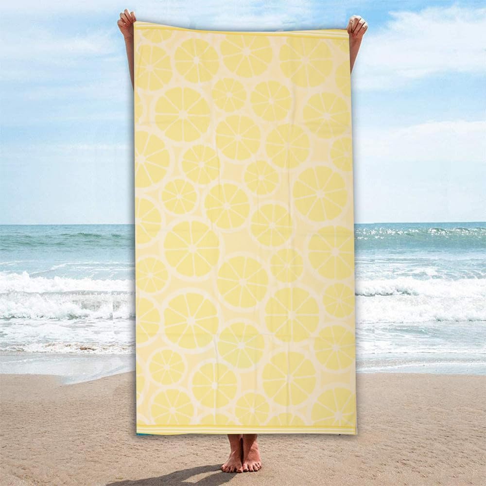 INFINI HOMES Premium Petunia Jacquard Beach Towel - 86x162cm Lemon Cotton UAE