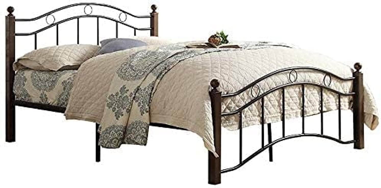 Heavy Duty Wooden Steel Bed Frame Mahogany - Twin Size 190x120x70cm | UAE Delivery
