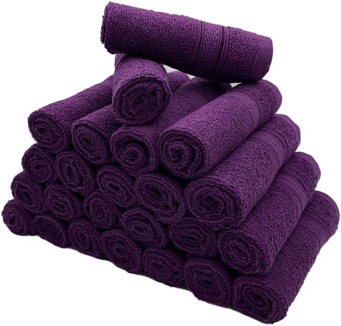 INFINI HOMES Daffodil Purple Premium Face Towel Set - 30x30cm (24 Pack) | UAE Delivery