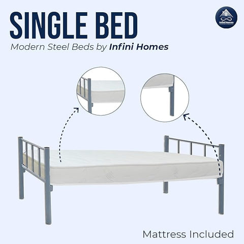 Premium Steel Single Bed with Medicated Mattress - UAE Wide Delivery | INFINI HOMES