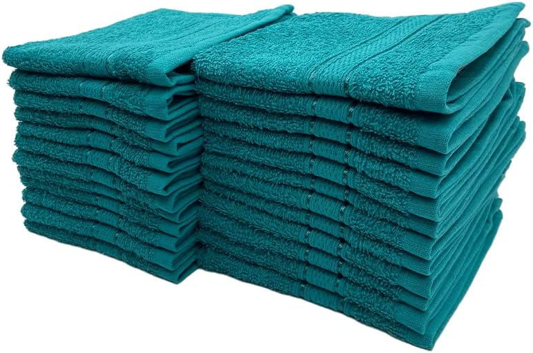 INFINI HOMES Daffodil Turquoise Blue Premium Face Towel Set - 30x30cm (24 Pack) | UAE Hotel Spa Quality