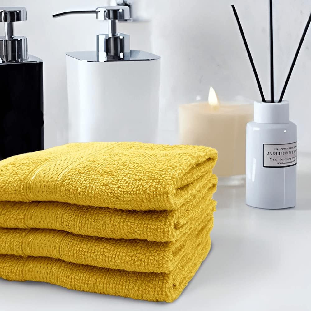 INFINI HOMES Daffodil Yellow Premium Face Towel Set - 30x30cm (24 Pack) | 100% Cotton Hotel Quality Bath Linen UAE