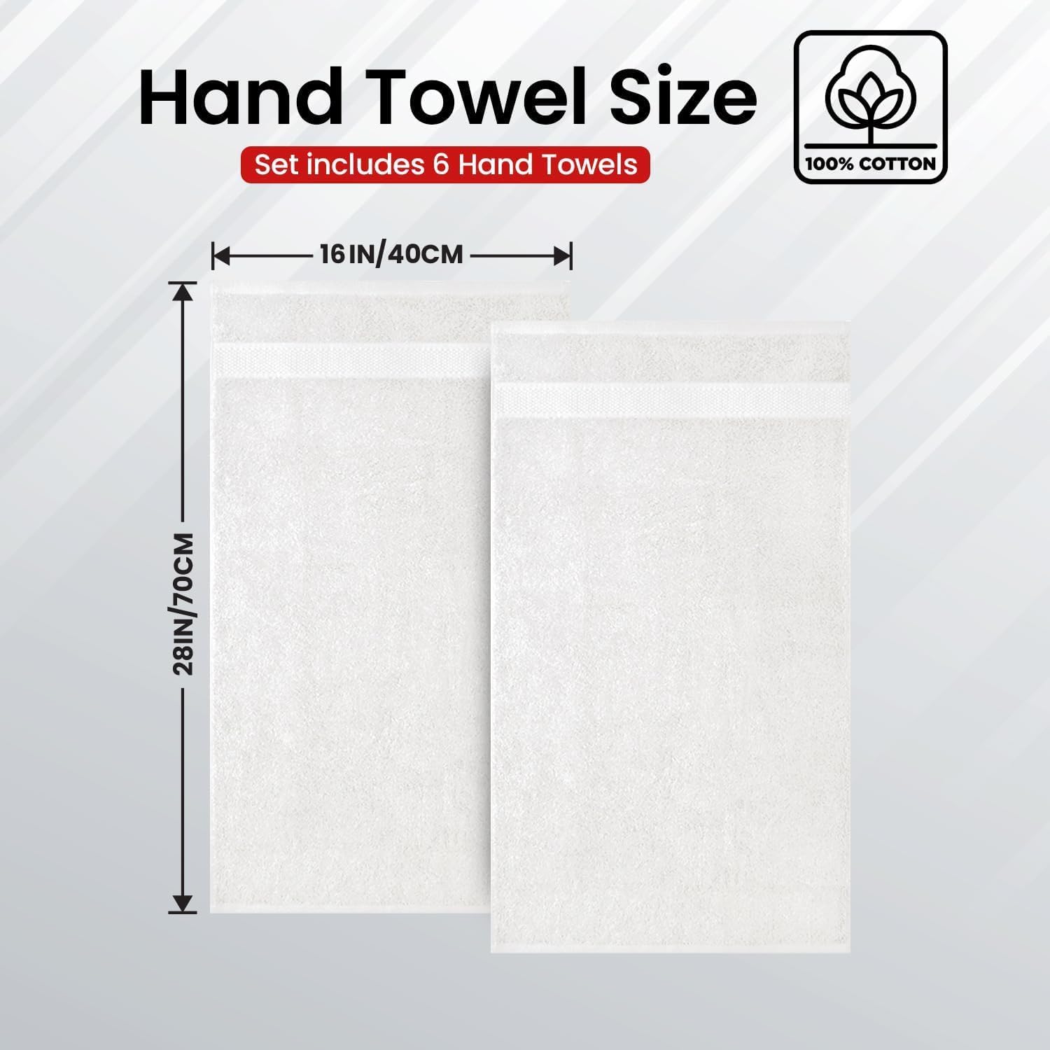Infini Homes White Hand Towel Set – Pack of 6, 16x28 Inch Highly Absorbent & Super Soft Towels for Bathroom, Hotel & Spa Quality – Brilliant White – UAE Home Essentials