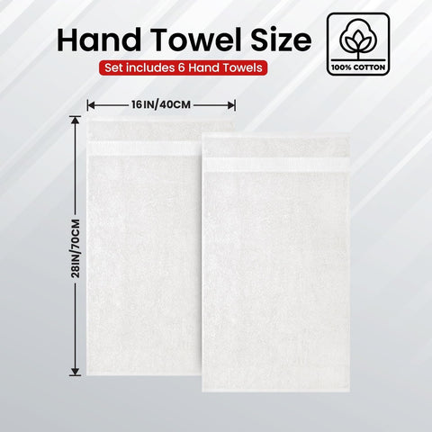 Infini Homes White Hand Towel Set – Pack of 6, 16x28 Inch Highly Absorbent & Super Soft Towels for Bathroom, Hotel & Spa Quality – Brilliant White – UAE Home Essentials