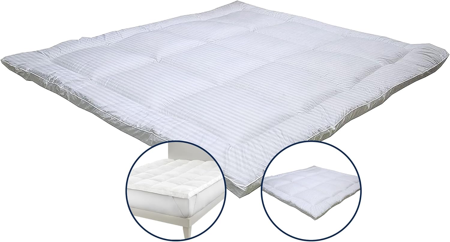 INFINI HOMES Premium Mattress Topper 90x190cm - White Stripe Microfiber Comfort UAE