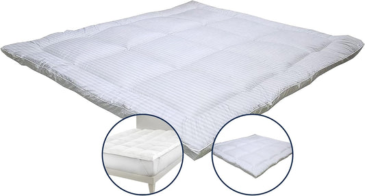 INFINI HOMES Premium Mattress Topper 150x200cm - White Stripe Microfiber Comfort | UAE Delivery