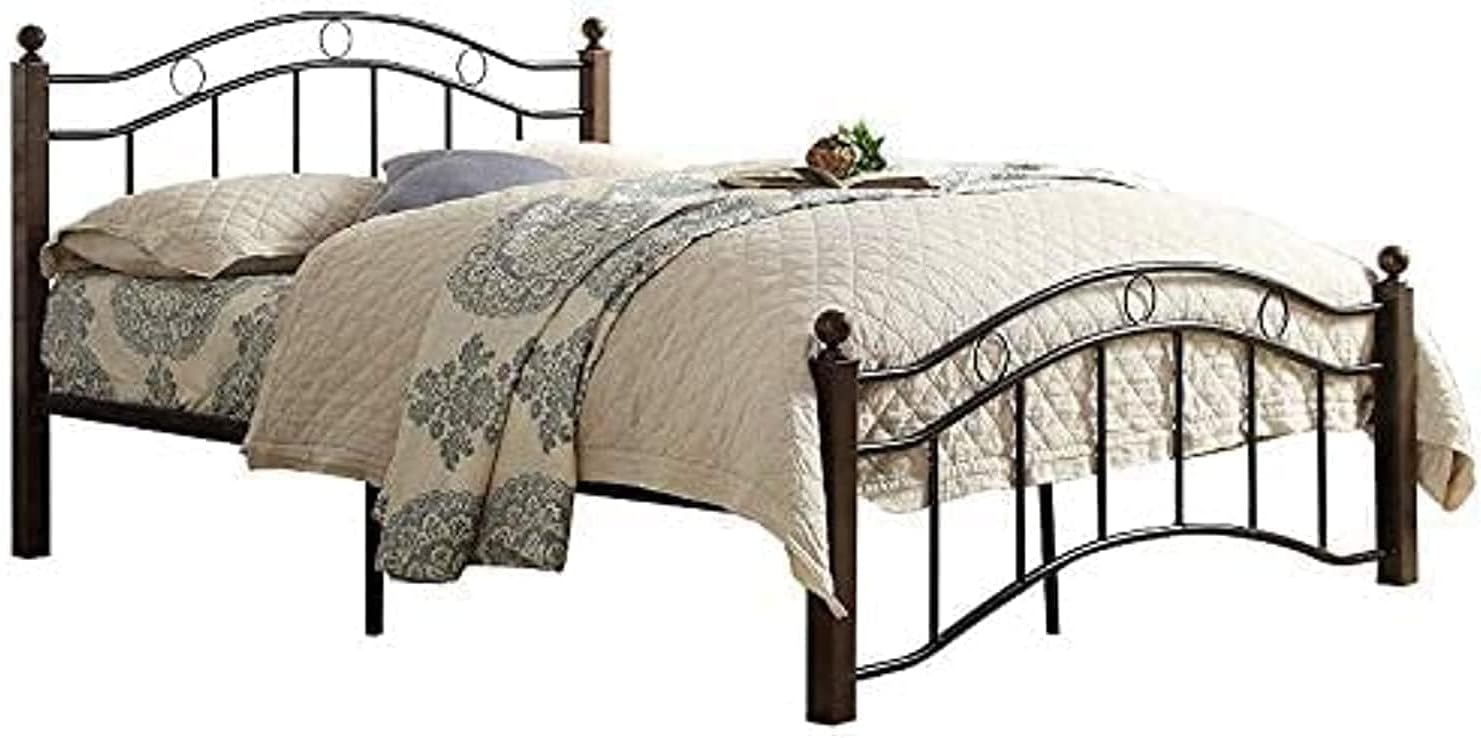 Heavy Duty Wooden Steel Bed Frame UAE | Twin Size Mahogany Bed | Dubai Abu Dhabi Sharjah