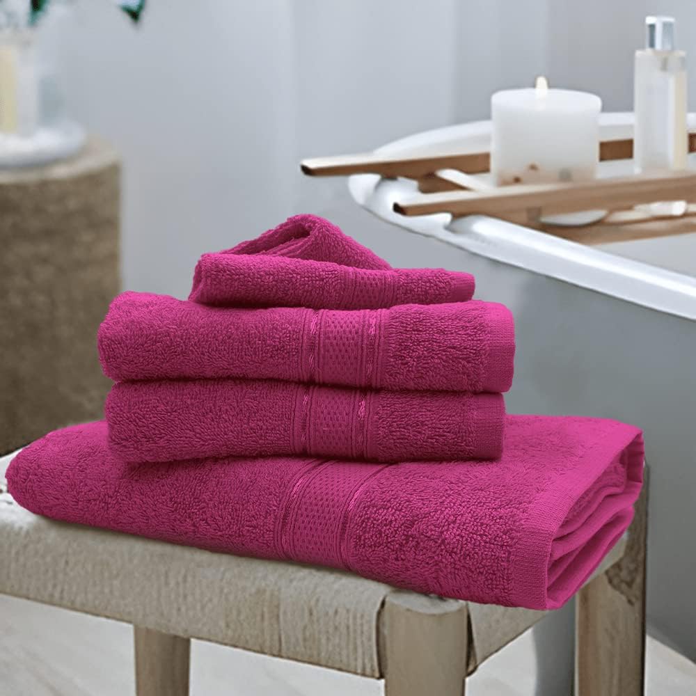 INFINI HOMES Daffodil Fuchsia Pink Premium Bath Towel Set - 70x140cm (Set of 2) | UAE Delivery