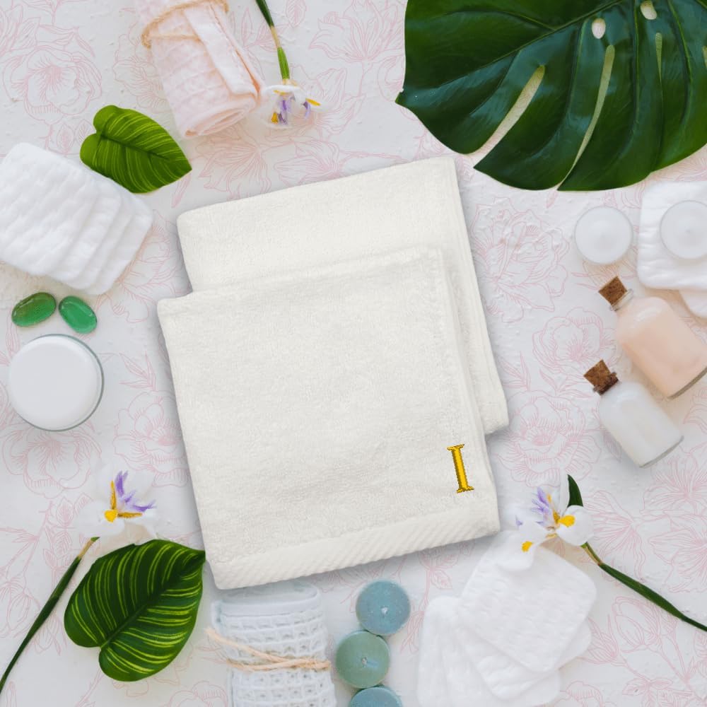 INFINI HOMES Premium Embroidered Monogrammed Face Towels - Letter I (Set of 6) | 100% Cotton 600 GSM Hotel Quality Bath Linen