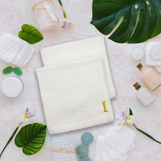 INFINI HOMES Premium Embroidered Monogrammed Face Towels - Letter I (Set of 6) | 100% Cotton 600 GSM Hotel Quality Bath Linen