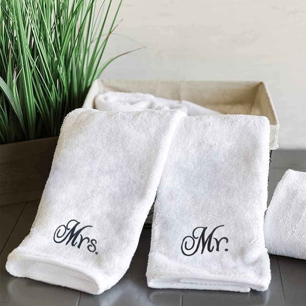 INFINI HOMES Luxury Embroidered Mr & Mrs Personalized Hand Towel Set - Premium 100% Cotton Bath Linen UAE