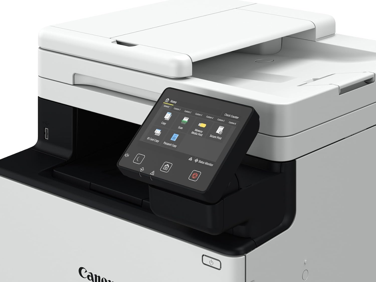 Canon i-SENSYS MF752Cdw touchscreen control panel close-up – colour laser multifunction printer UAE