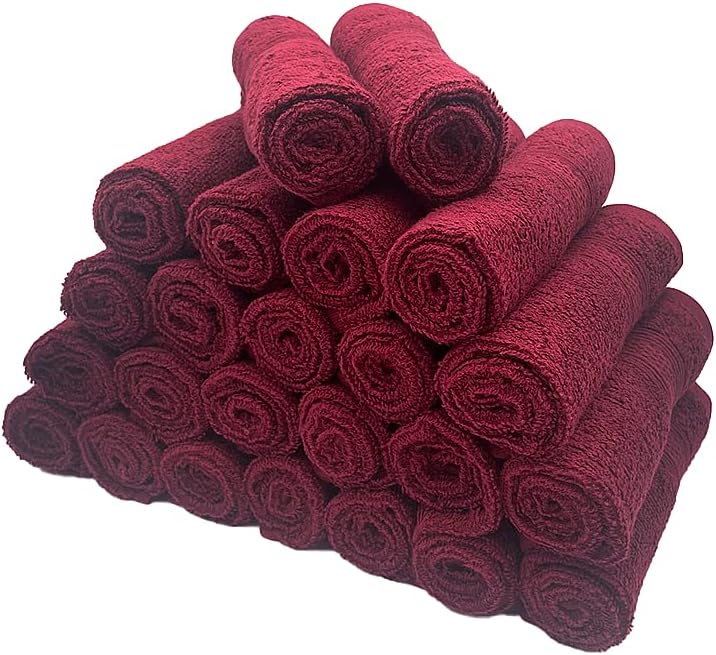 INFINI HOMES Daffodil Burgundy Premium Face Towel Set - 24 Pieces | 30x30cm | 100% Cotton Hotel Quality Bath Linen UAE