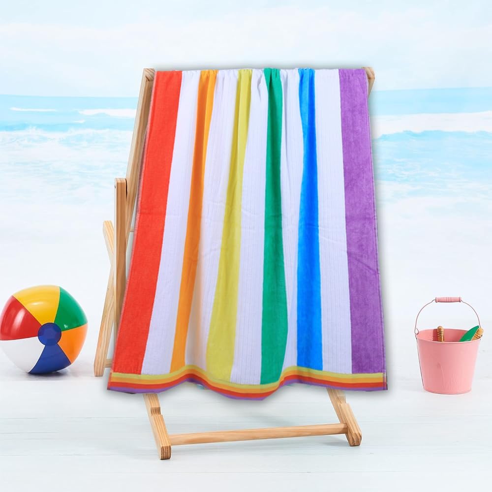 INFINI HOMES Premium Petunia Jacquard Beach Towel - 86x162cm Rainbow Cotton UAE
