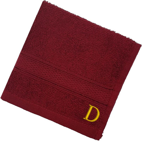 INFINI HOMES Premium Daffodil Brown Monogrammed Face Towel Set - Letter D (30x30cm, 6-Pack)
