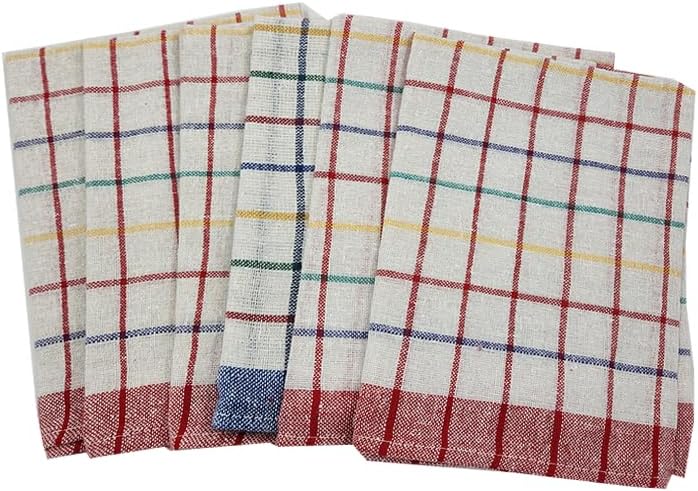 INFINI HOMES Premium Tea Towel Set - Blue & Red Multi Checks Kitchen Towels (50x70cm) - Set of 6