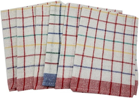INFINI HOMES Premium Tea Towel Set - Blue & Red Multi Checks Kitchen Towels (50x70cm) - Set of 6