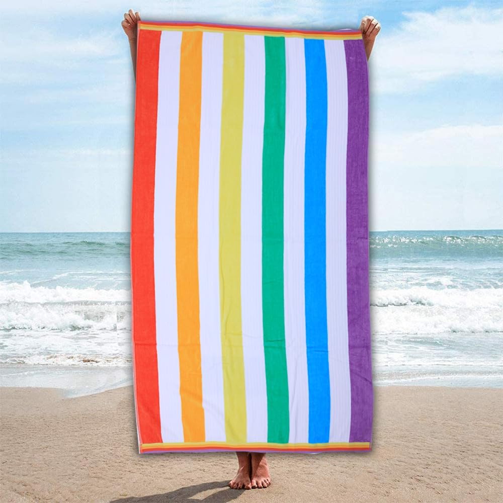 INFINI HOMES Premium Petunia Jacquard Beach Towel - 86x162cm Rainbow Cotton UAE