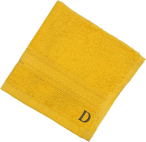 INFINI HOMES Premium Daffodil Brown Monogrammed Face Towel Set - Letter D (30x30cm, 6-Pack)