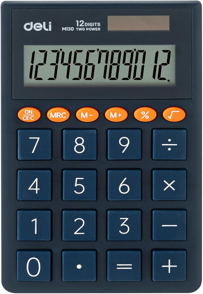 Deli EM130 Calculator 12 Digit - Portable Desktop Calculator Dubai UAE | Solar & Battery Dual Power