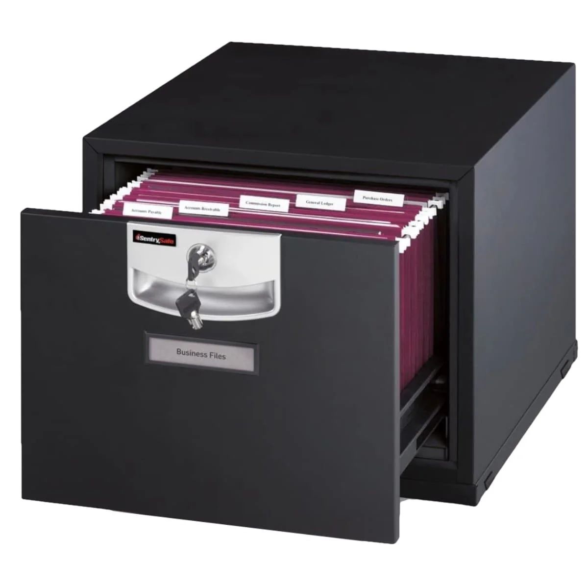 Sentry U2101 Fire-Resistant Stackable Filing Cabinet – Black, Key Lock