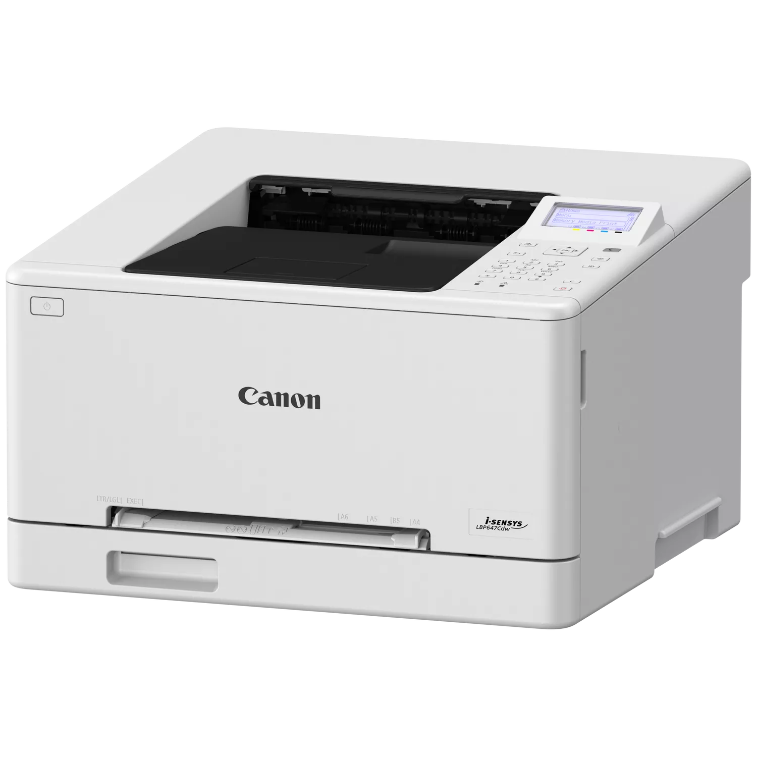 Canon i-SENSYS LBP647Cdw colour laser printer angled view with open top tray – buy online in Dubai UAE