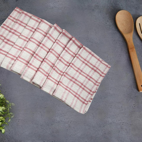 INFINI HOMES Orchard Pink Multi Checks Tea Towel Set - Premium Kitchen Linens UAE