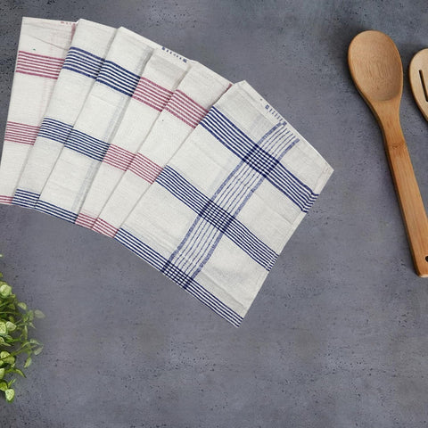 INFINI HOMES Orchard Pink & Blue Multi Checks Tea Towel Set - Premium Kitchen Linens UAE