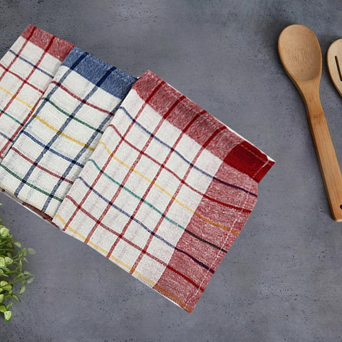 INFINI HOMES Orchard Blue & Red Multi Checks Tea Towel Set - Premium Kitchen Linens UAE